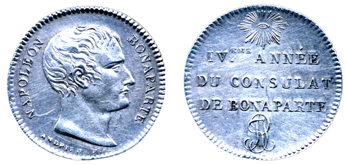 Essai d'argentde la pièce de 1 Franc par Andrieu - An IV du Consulat - Collection X. et G. C.