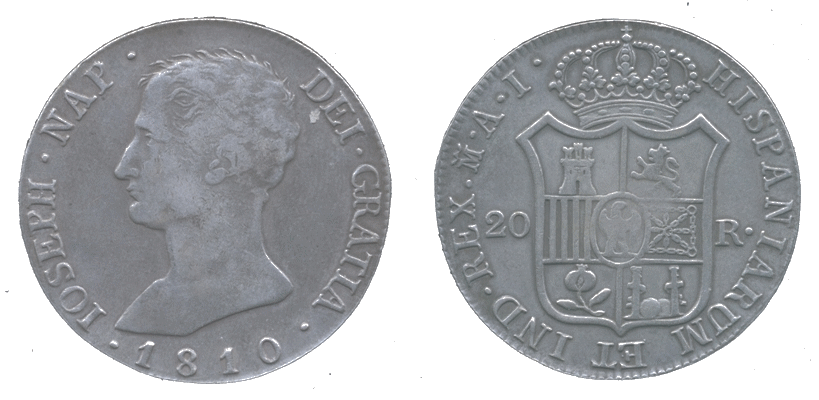 20 reales argent Joseph Bonaparte roi d'Espagne en 1810 - Collection RT