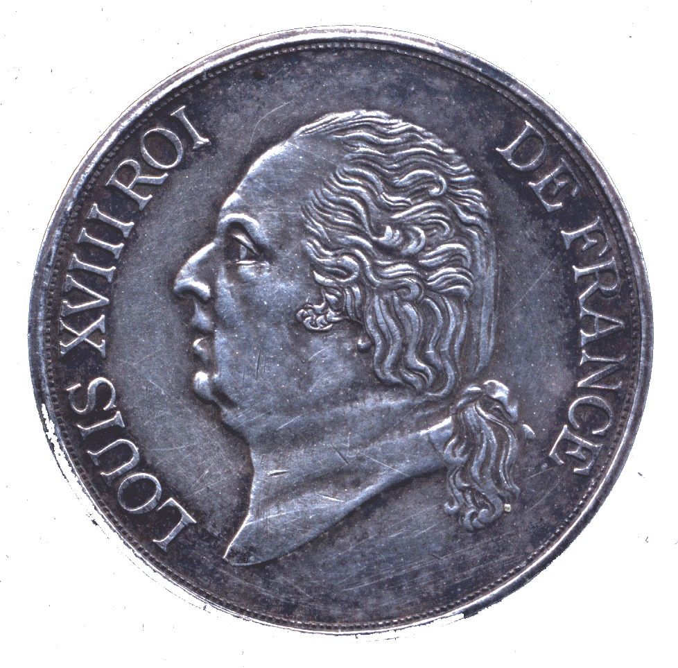 Louis XVIII - Essai uniface de 5 Francs par Michaut - Bronze argenté - Collection X. et G. C.