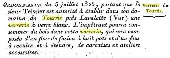 Ordonnance du roi en 1826 autorisant l'établissement d'une verrerie