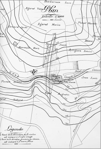 Plan du barrage avec emplacement du moulin